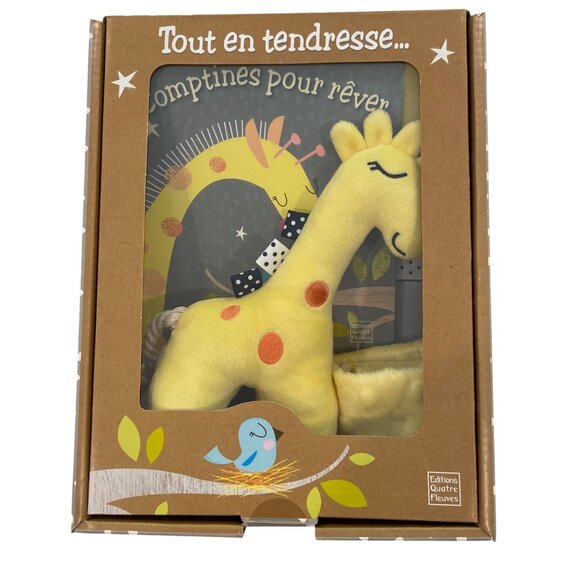 French Baby Storybook Gift Set With Plush Giraffe Rattle & Blanket By Editions Q - Picture 1 of 14